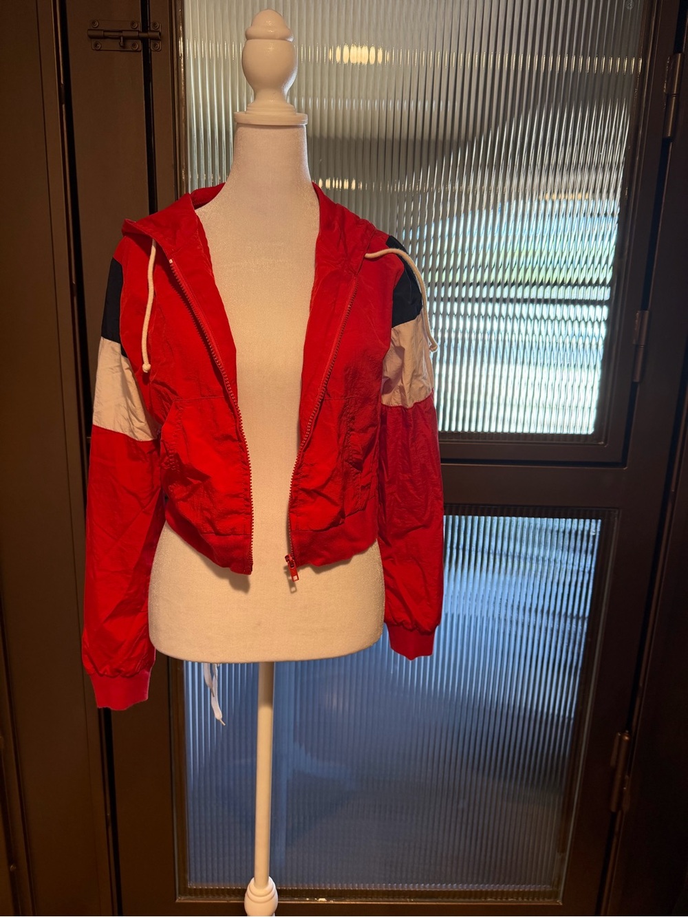 John Galt Red Hooded Windbreaker Jacket